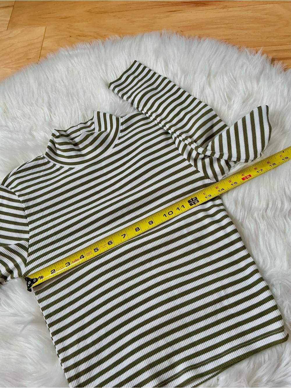 American Eagle Outfitters Olive Green & White Striped Mock Neck Long Sleeve Top - Picture 4 of 5